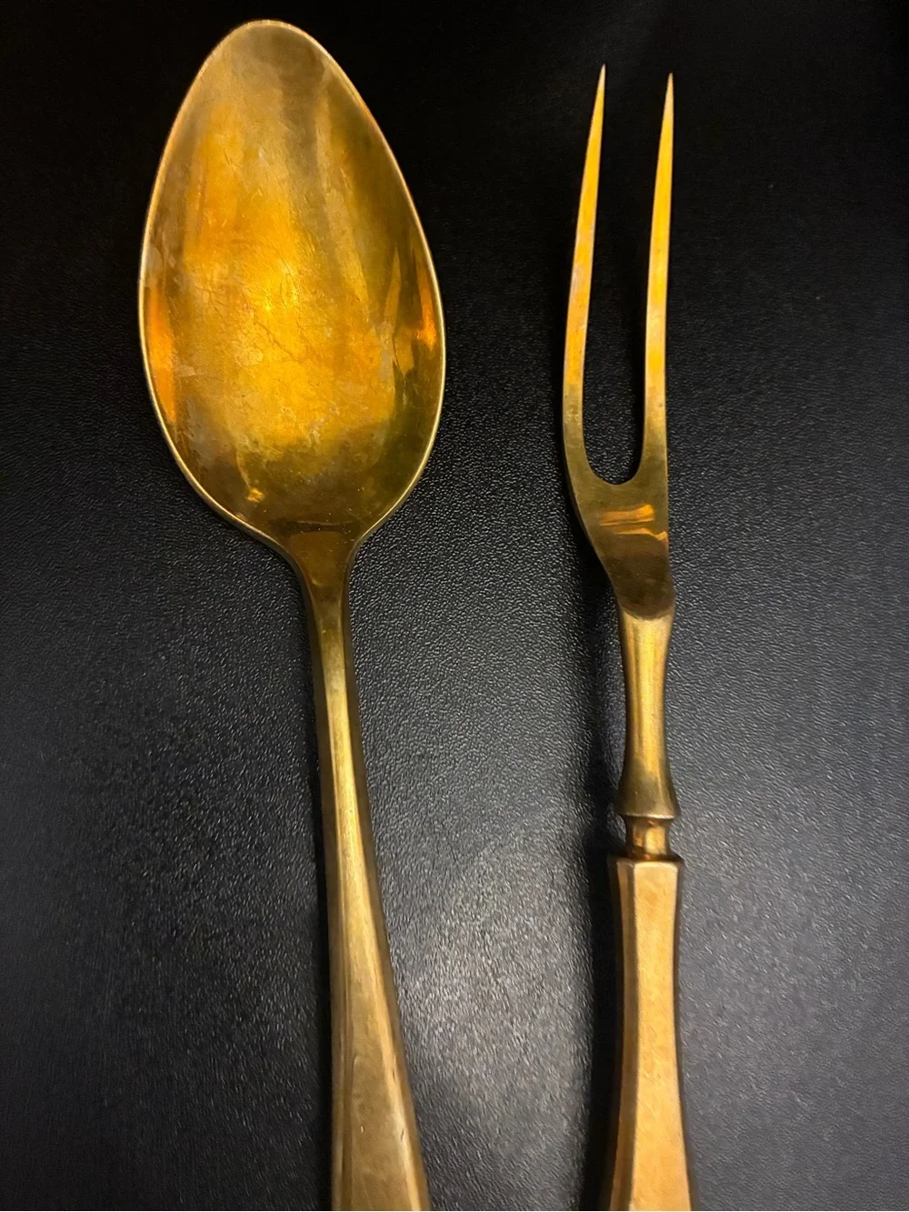 Vintage Dirilyte Gold Serving Set Spoon & Fork MCM Old Money Ralph Lauren Table